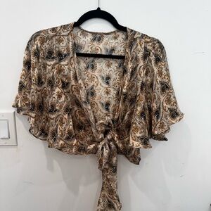 Floral Tie-Front Blouse - Cream and Brown